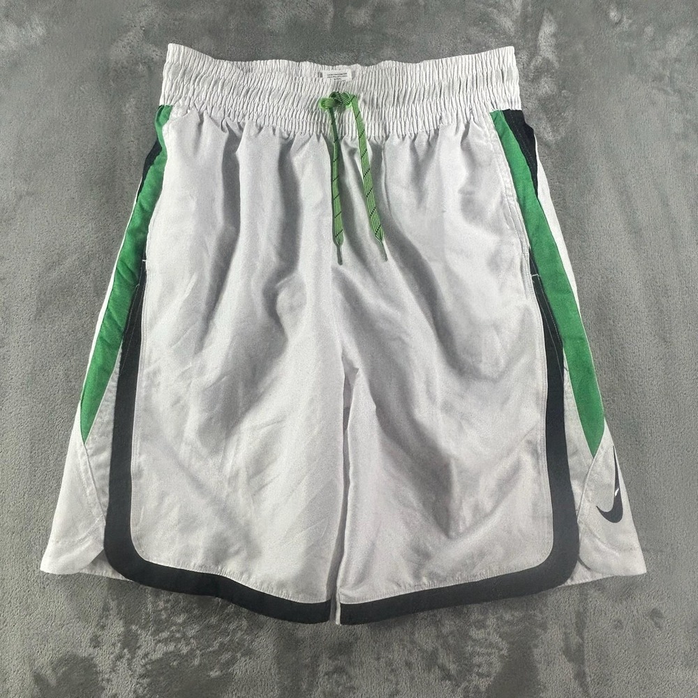 Nike Swim Shorts Mens Large White Green Black Colorblock Mesh Lined Trunks Logo